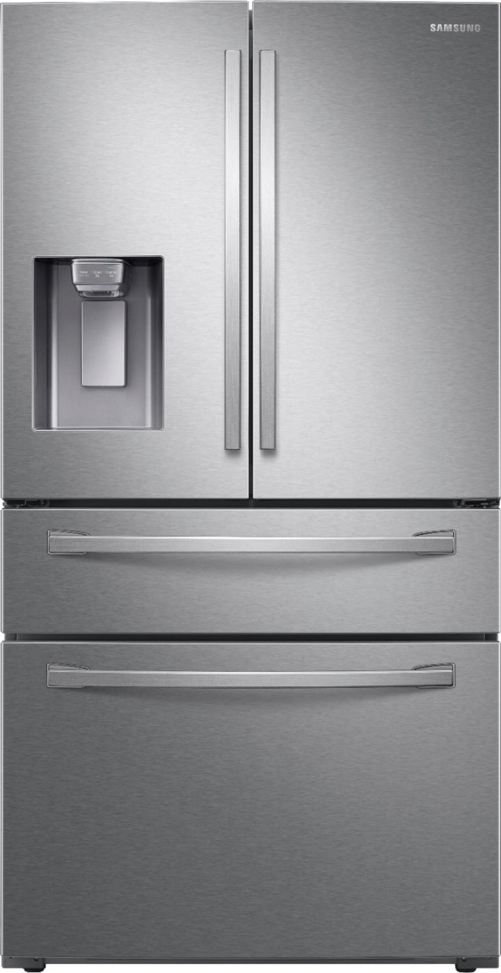 Samsung - 22.6 cu. ft. 4-Door French Door Counter Depth Smart Refrigerator with FlexZone Drawer - Stainless Steel