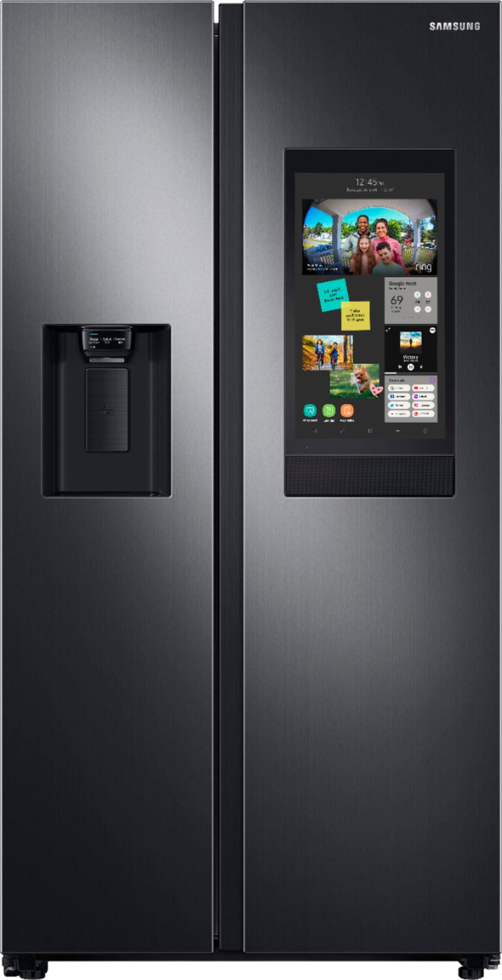 Samsung - 26.7 cu. ft. Side-by-Side Smart Refrigerator with 21.5" Touch-Screen Family Hub - Black Stainless Steel