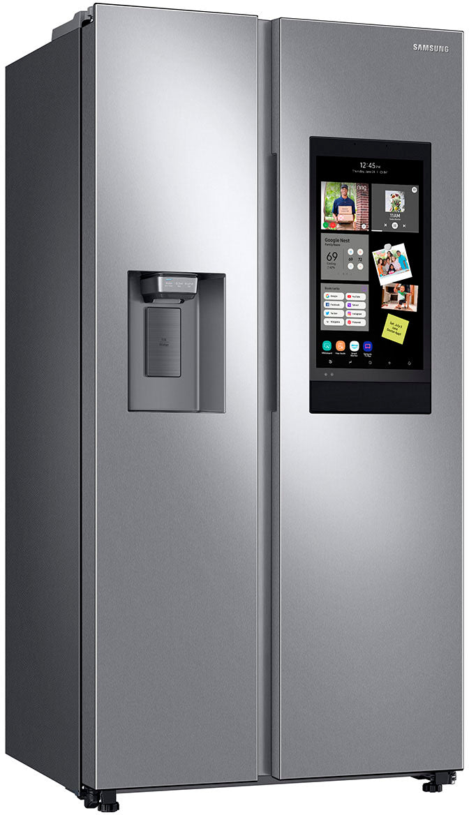 Samsung - 21.5 cu. ft. Side-by-Side Counter Depth Smart Refrigerator with 21.5" Touch-Screen Family Hub - Stainless Steel