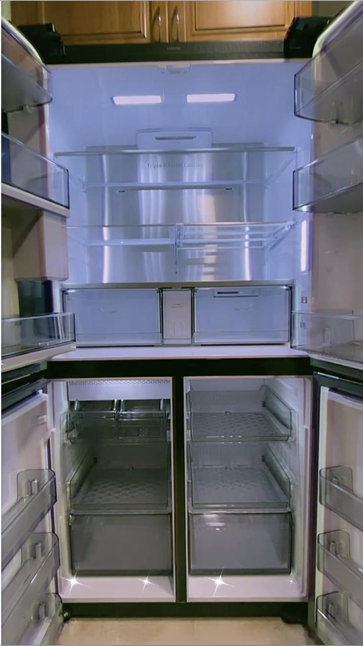 Samsung - 23 cu. ft. 4-Door Flex French Door Counter Depth Smart Refrigerator with Beverage Center - Stainless Steel
